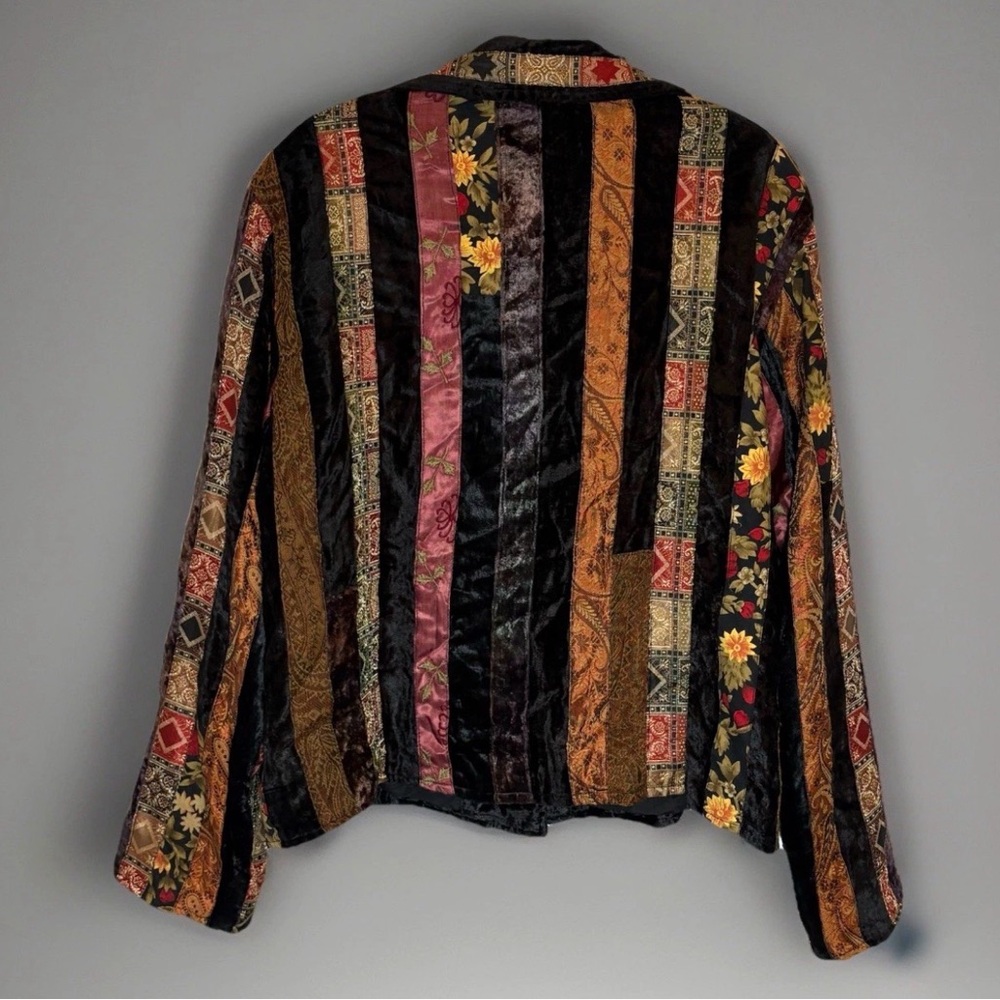 Velour Patchwork Jacket Artsy Eclectic Funky Sequ… - image 3